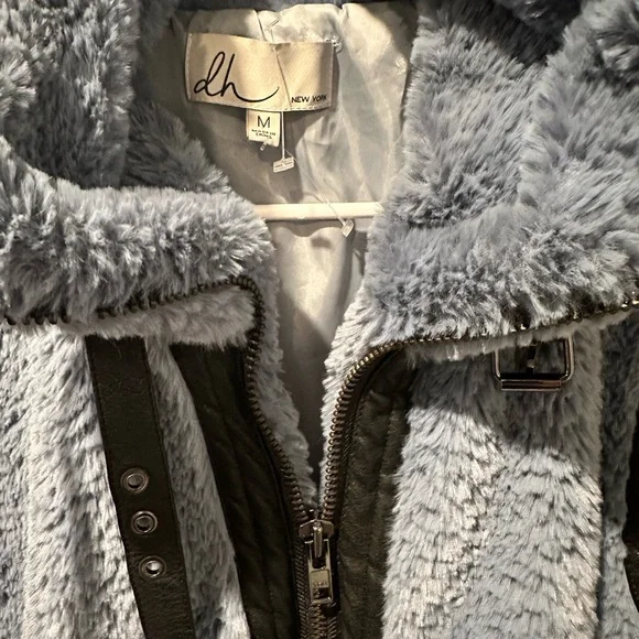 DH New York Blue Faux Fur Jacket with Black Details - Picture 2 of 2